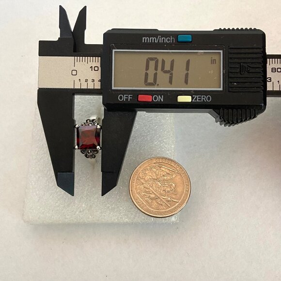 Sterling Silver 925 Square Garnet & Marcasite Accent Art Deco Style Ring Sz 7.75 - Picture 13 of 16